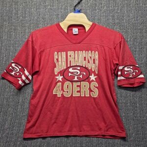 Vintage 80s San Francisco 49ers V-Neck T-Shirt XL Garan Made USA Single Stitch